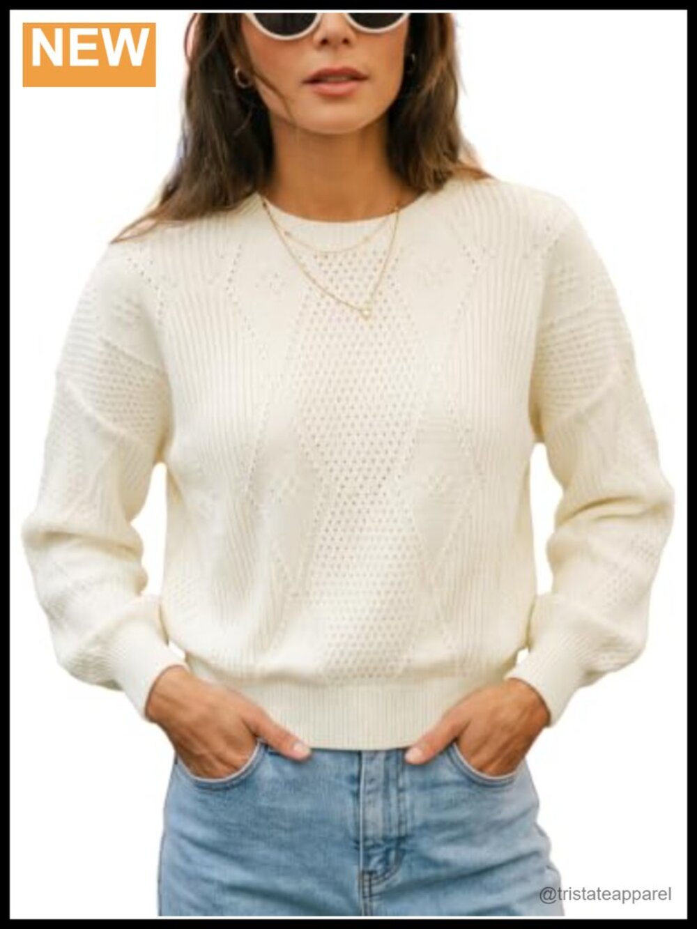 Sweater Balloon Sleeve Crewneck Pullover Knit Top